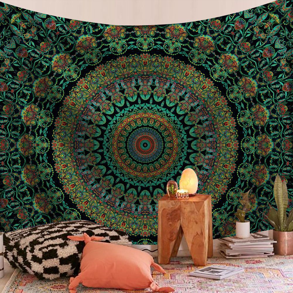 Home Office Yoga Room - インドのマンダラ柄ウォールハンギングタペストリー、サイケデリックボヘミアンホームデコレーション、美しいリビングルーム背景布、ビーチヨガマット