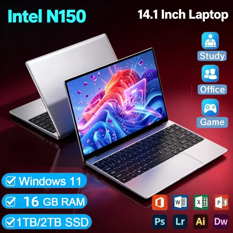 Home Office Budget - 14.1インチ超薄型格安ノートパソコン Intel N150 32GB RAM 2TB