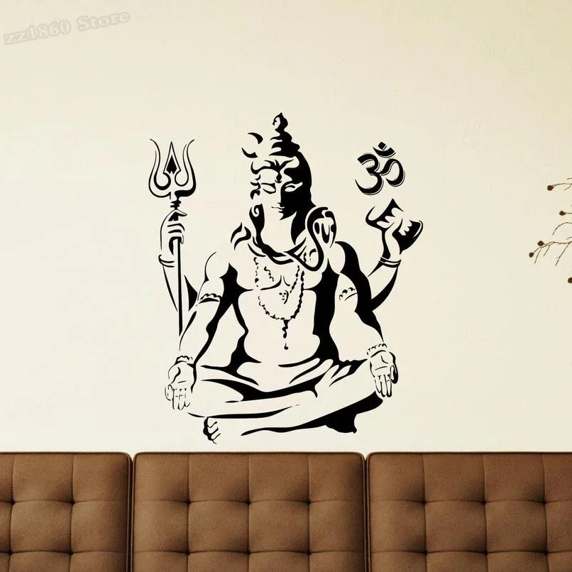 Home Office Yoga Room - Shiva-レイズシヴァデザインのウォールステッカー,オーム記号付きビニールステッカー,ヨガ,壁の装飾,インドのシヴァウォール,瞑想ポスター,a046