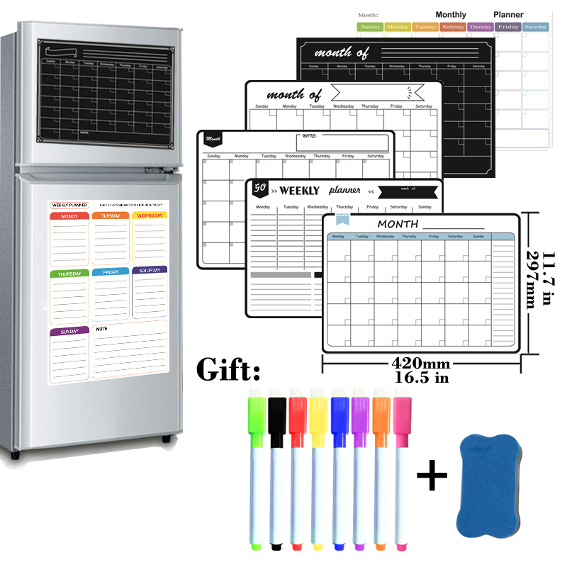 Magnetic Calendar Board - A3 サイズ磁気マンスリーウィークリープランナードライイレースホワイトボードカレンダーテーブル黒板冷蔵庫ステッカーメッセージボードメニュー