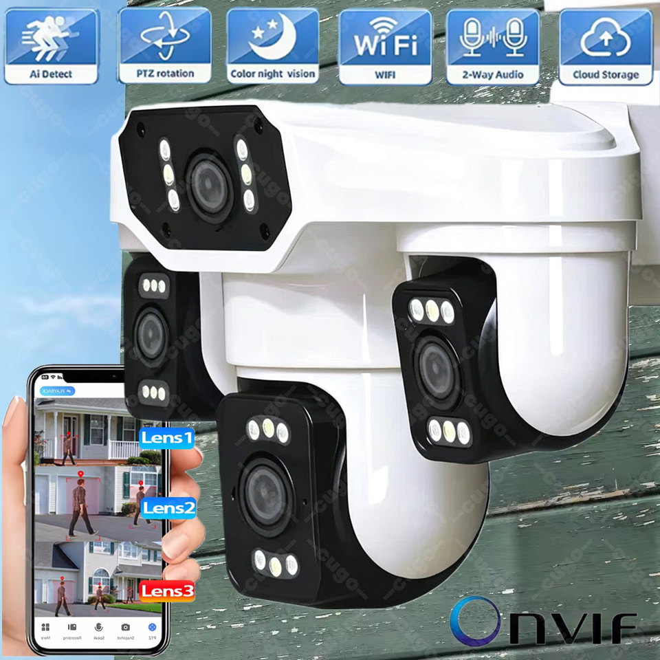 Home Office Xp - 8K 15MP 家庭用セキュリティ屋外WiFiカメラ 4レンズ 3画面 360度
