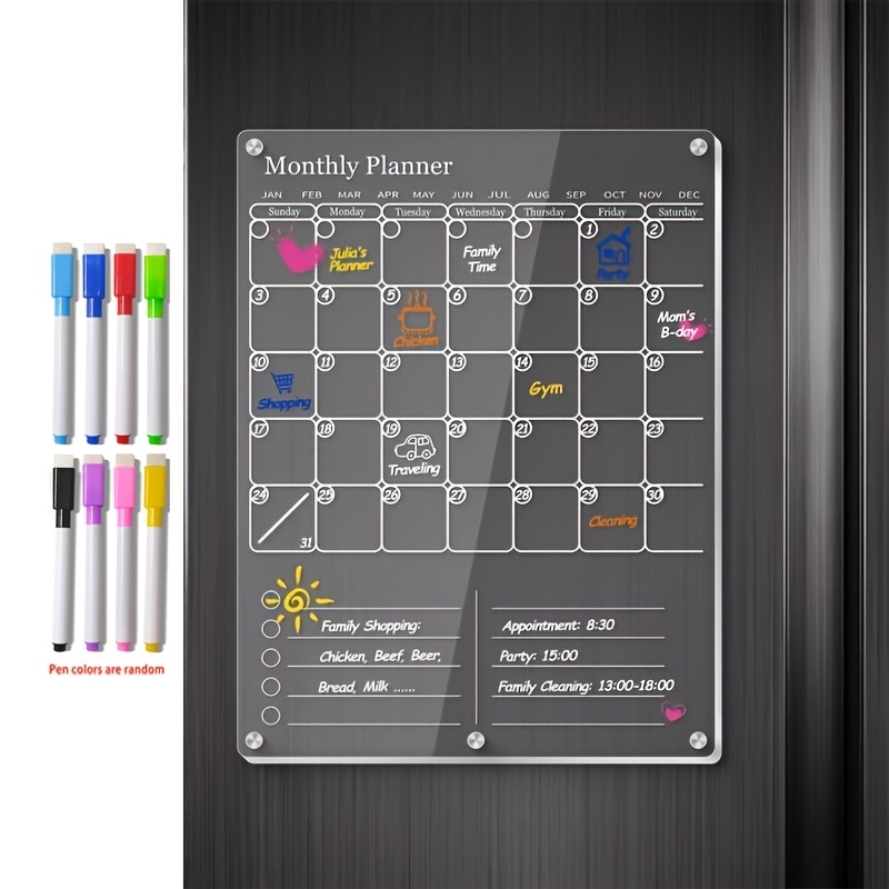 Magnetic Calendar Board - 冷蔵庫用アクリル磁気カレンダー、冷蔵庫用透明ドライイレースボードカレンダー、縦型月間カレンダー