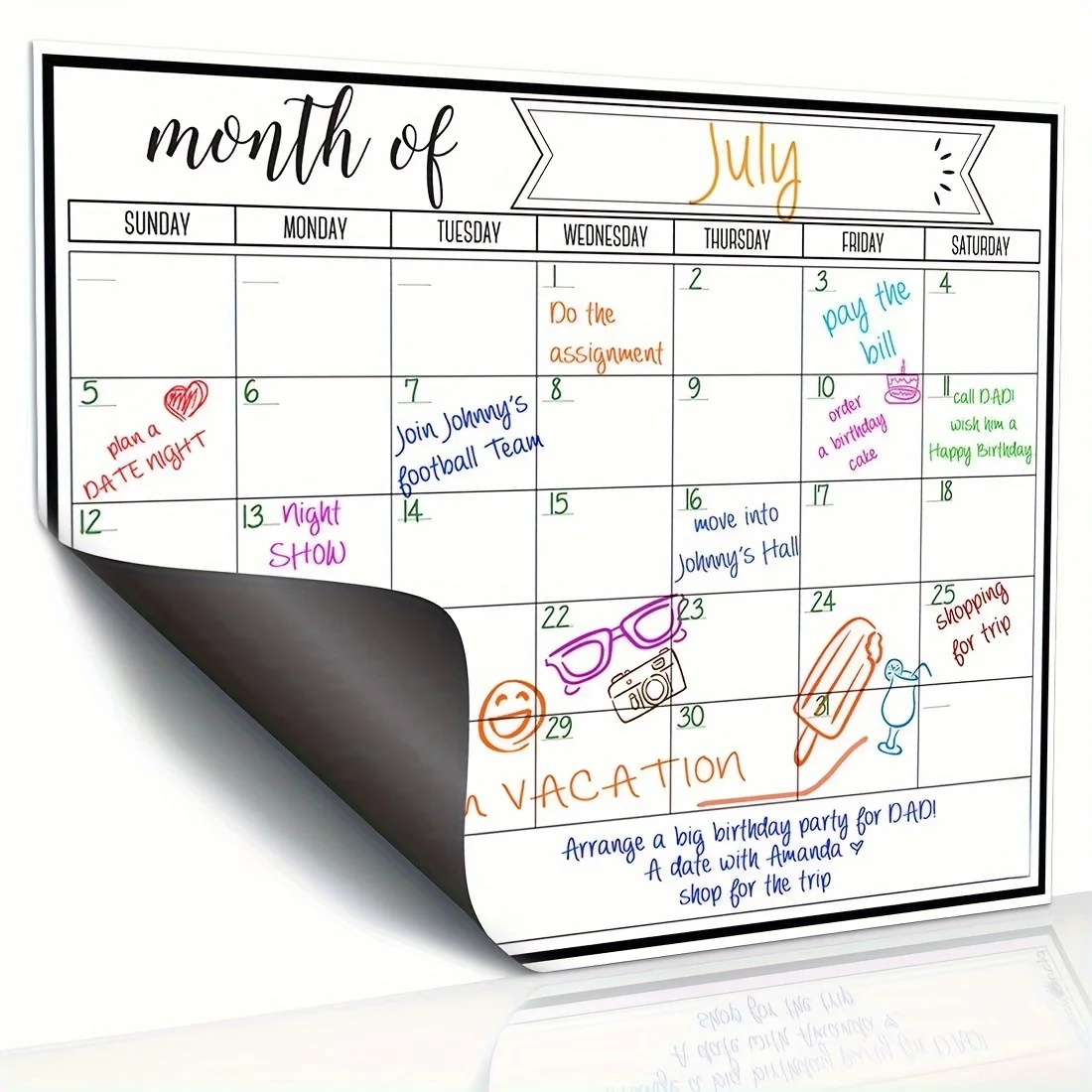 Magnetic Calendar Board - 磁気式月間カレンダーホワイトボード、再利用可能な冷蔵庫プランナーボード、家庭、オフィス、家族のスケジュール管理と整理に