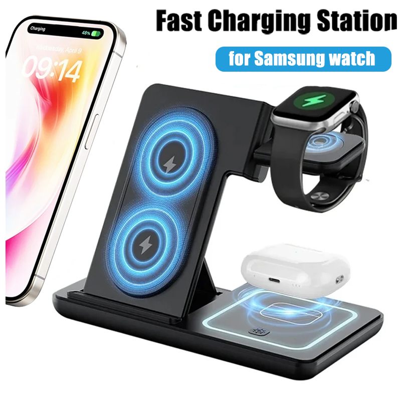 Desk Charging Station - 3 in 1 折りたたみ式ワイヤレス充電器デスクスタンド Samsung S24