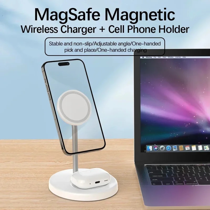 Desk Charging Station - デスクトップ磁気式2in1ワイヤレス充電スタンド iPhone17/16/15/14/13/12 Pro Max/AirPod Pro対応 急速充電ホルダー