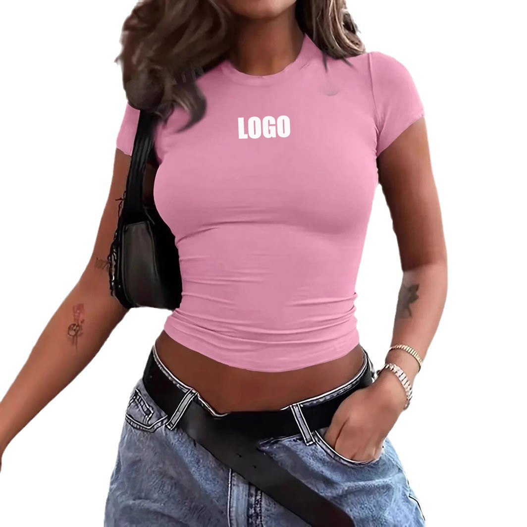 Home Office Logo - カスタムロゴ レディース 2025年欧米人気ラウンドネック半袖ショートTシャツトップス
