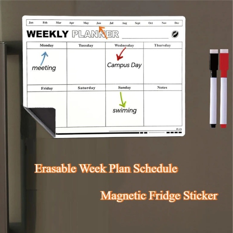 Magnetic Calendar Board - 消去可能な週間計画スケジュールカレンダー軟磁性冷蔵庫ステッカーホワイトボードメッセージボードメモ冷蔵庫マグネット