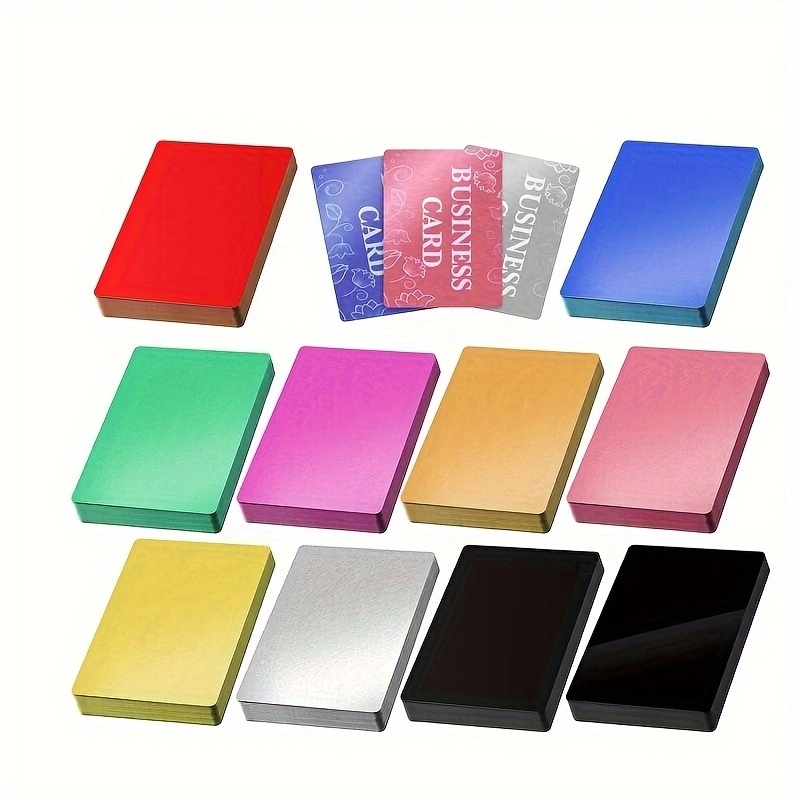 Home Office Logo - 50 ピース/セットポータブル金属名刺カラー仕上げアルミブランクレーザー彫刻カード特別なロゴ印刷事務用品