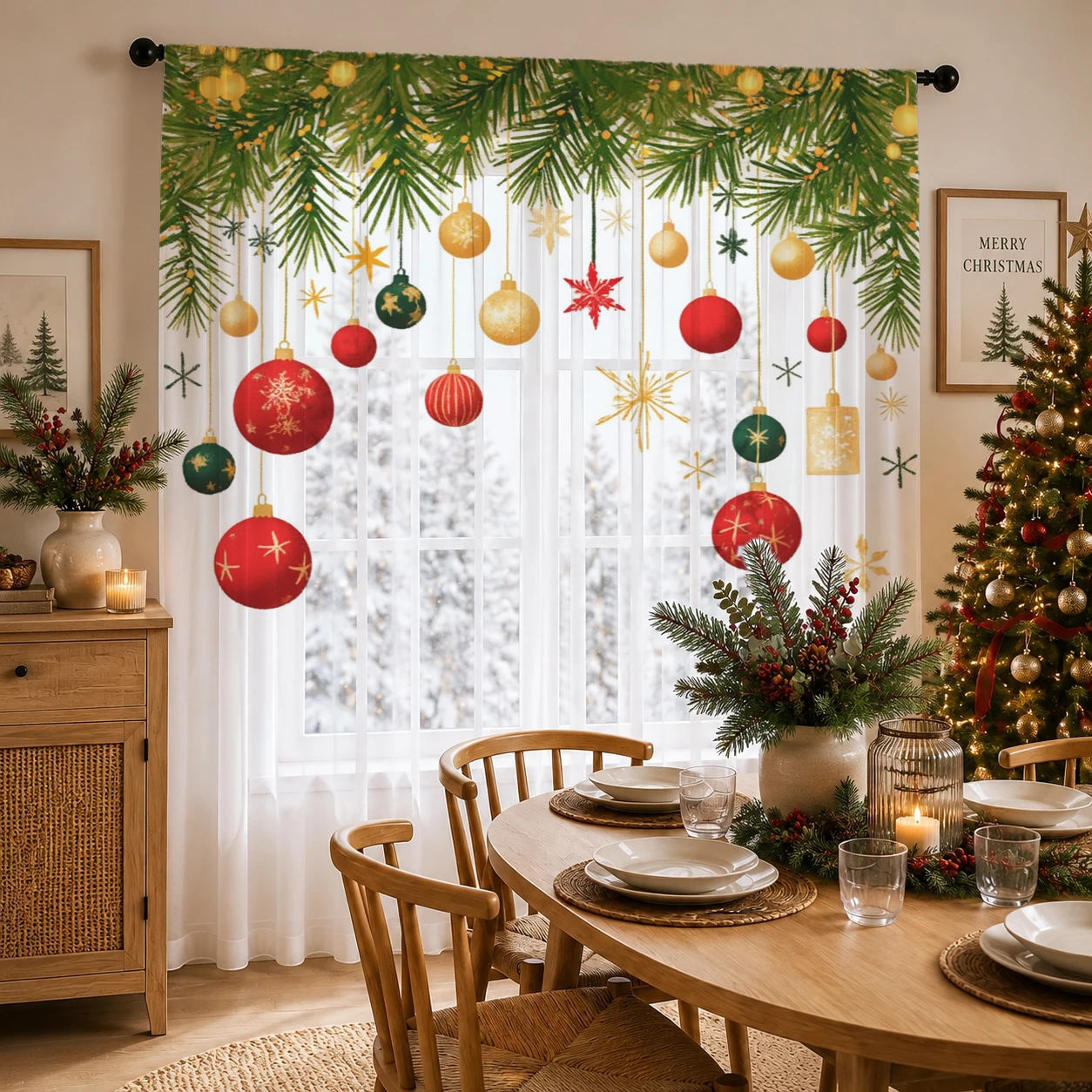 Home Office With Plants - クリスマスグラデーションシアーカーテン、高品質遮光プライバシーボイル、リビング/寝室/子供部屋用、母の日ギフト