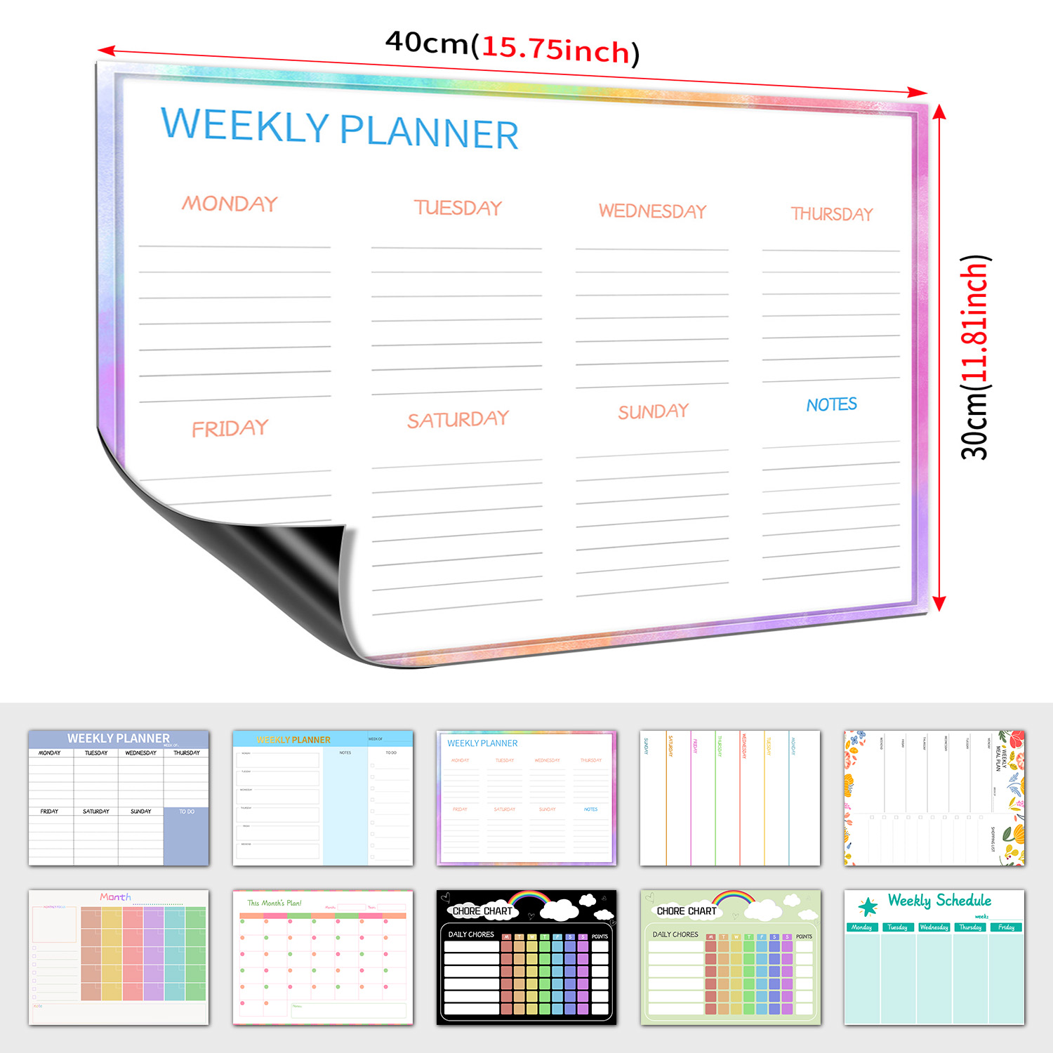 Magnetic Calendar Board - 磁気ウィークリープランナー冷蔵庫ホワイトボード 40×30cm ドライイレーススケジュールボード家庭用オーガナイザー
