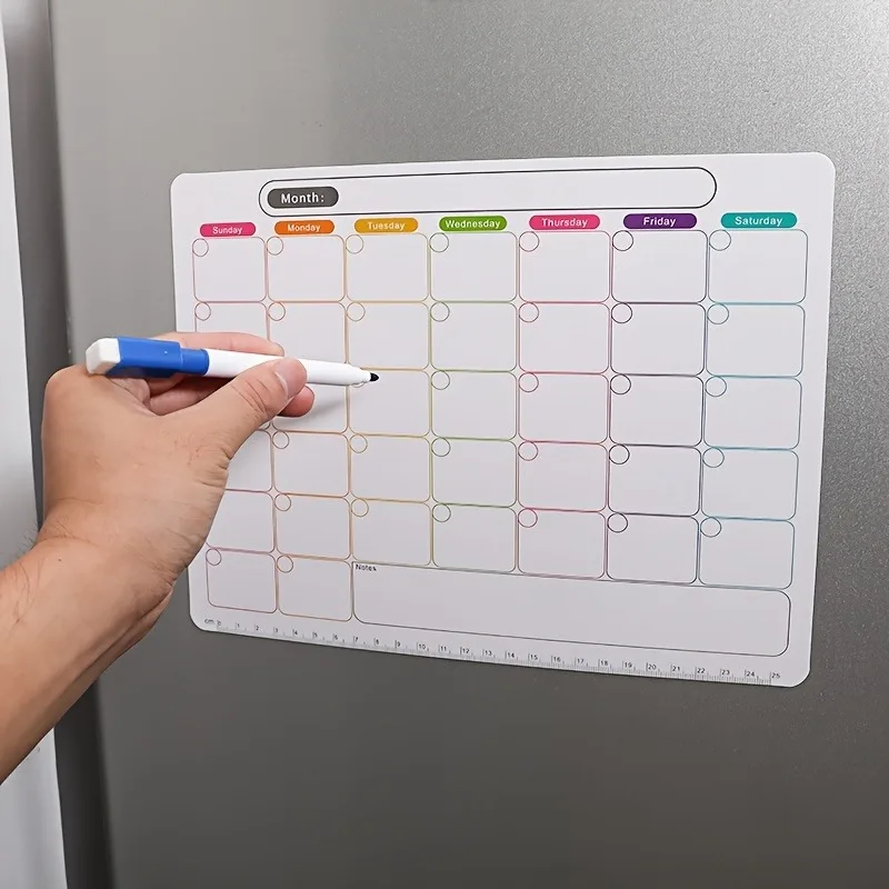 Magnetic Calendar Board - 冷蔵庫用マグネット、月間および週間プランナー、磁気カレンダーステッカー、ソフトノートメッセージボード