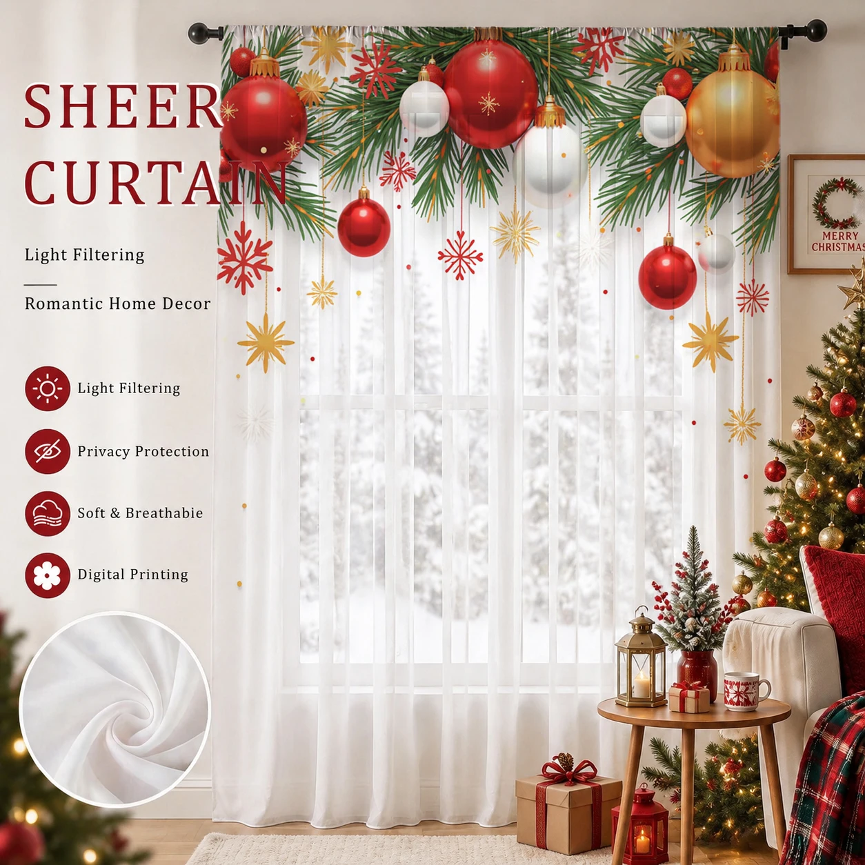 クリスマスデーグラデーションシアーカーテン、高品質遮光プライ - Home Office With Plants のレビューと価格