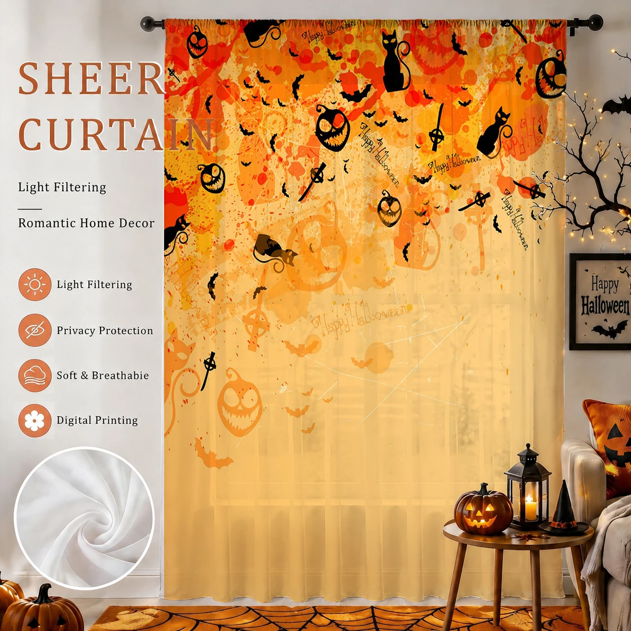 ハロウィン用シアー カーテンロッドポケット 1個 ハロウィン - Home Office With Plants のレビューと価格
