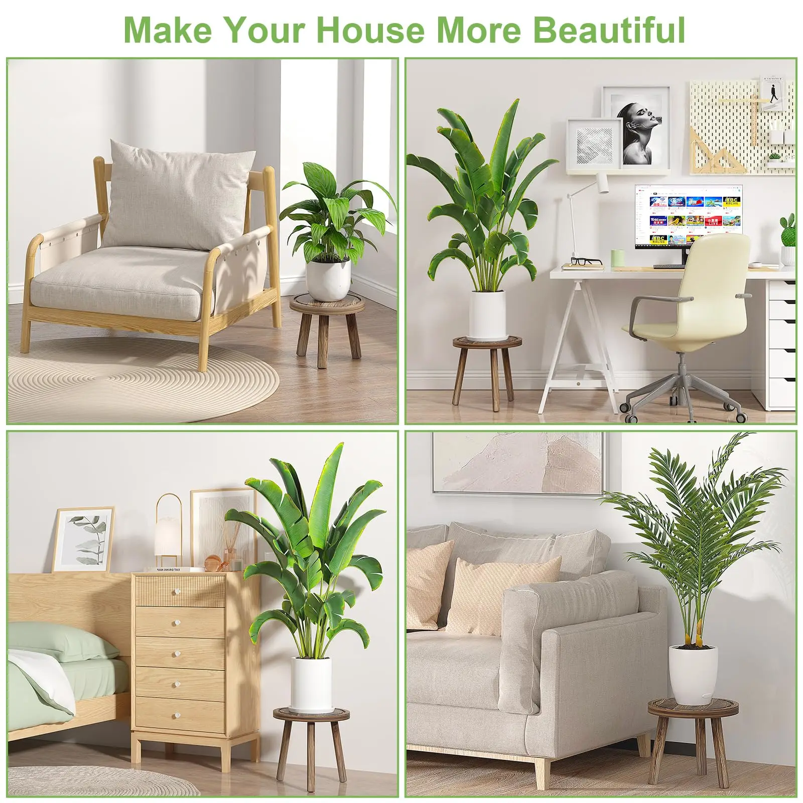 3個セット 木製植物スタンド 室内用背の高い植木鉢ホルダー  - Home Office With Plants のレビューと価格