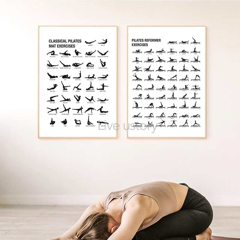 フレームレスピラティスワークアウトチャートポスターキャンバス - Home Office Yoga Room のレビューと価格