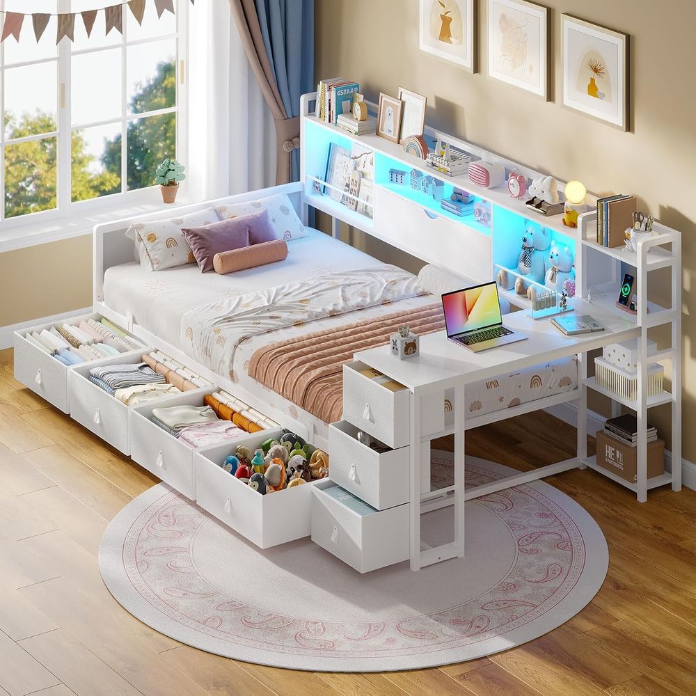 ADORNEVE ツインベッド（机、7つの収納棚、本棚付き） - Desk Charging Station のレビューと価格