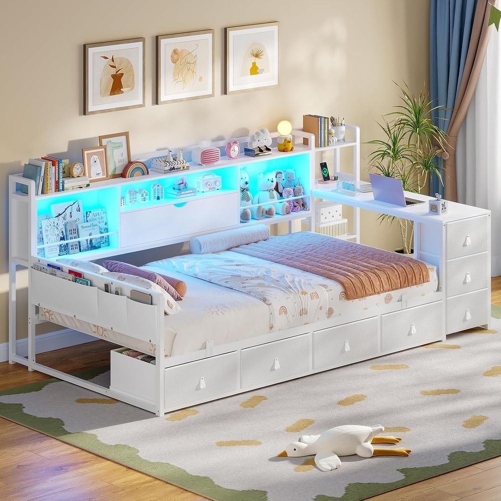 ADORNEVE ツインベッド（机、7つの収納棚、本棚付き） - Desk Charging Station のレビューと価格