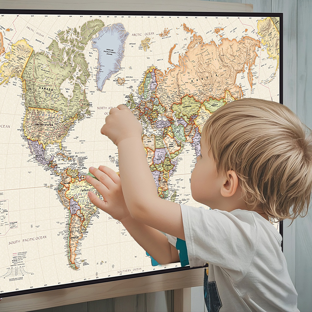 ヴィンテージ壁掛けポスター世界地図英語不織布キャンバス絵画オ - English Home Office のレビューと価格
