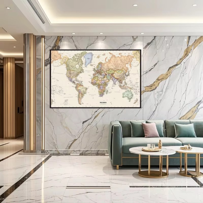 ヴィンテージ壁掛けポスター世界地図英語不織布キャンバス絵画オ - English Home Office のレビューと価格