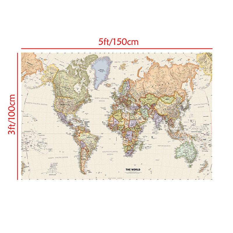 ヴィンテージ壁掛けポスター世界地図英語不織布キャンバス絵画オ - English Home Office のレビューと価格