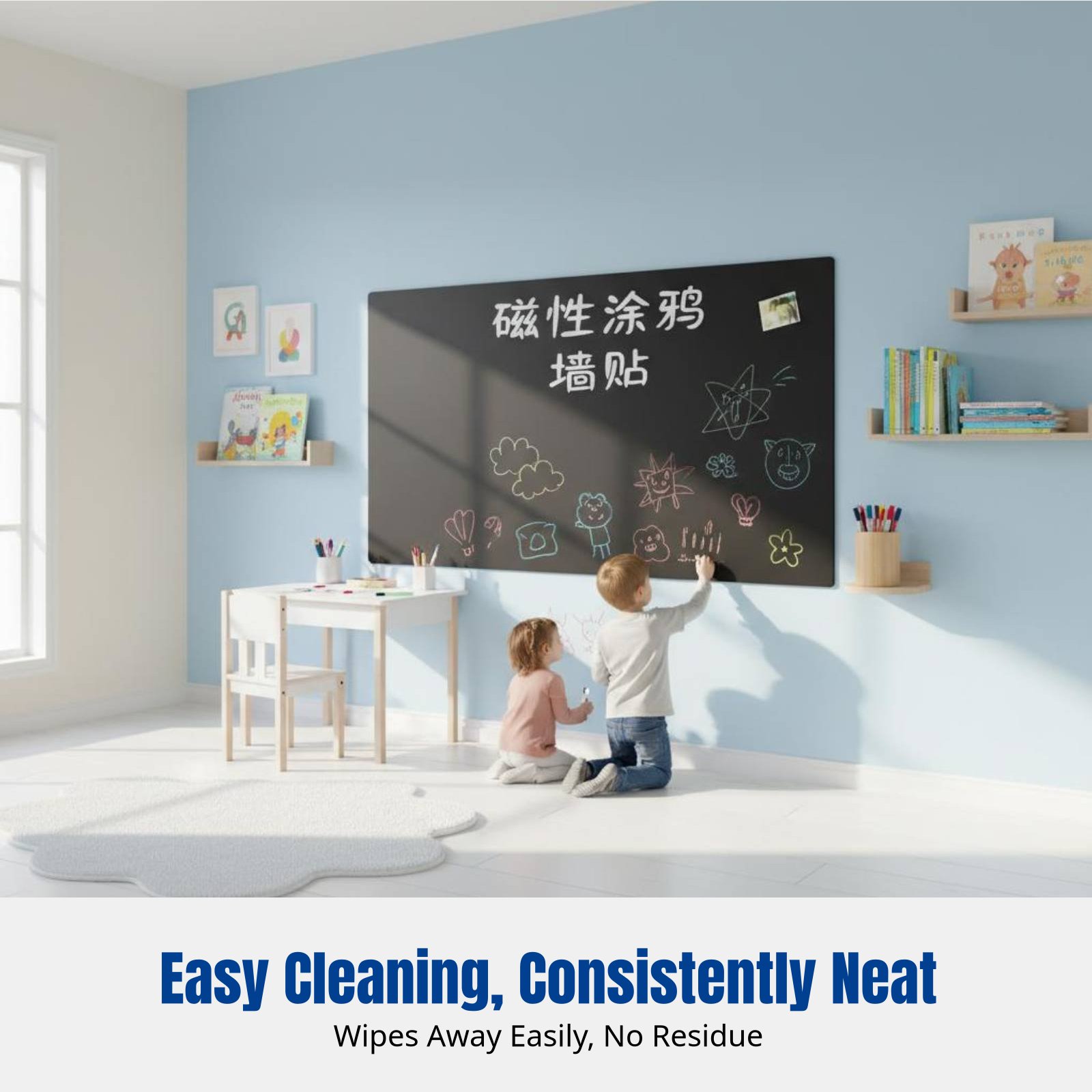 子供用ホワイトボードウォールステッカー、取り外し可能な磁気黒 - Whiteboard Magnetic のレビューと価格
