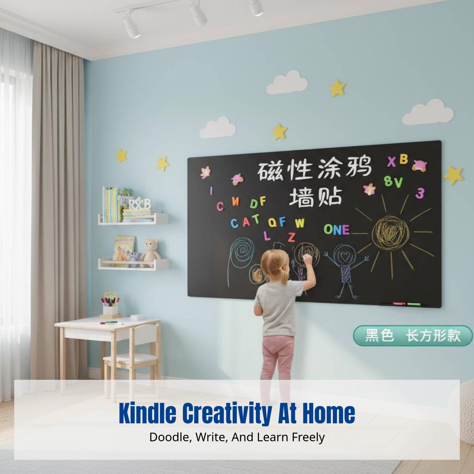 子供用ホワイトボードウォールステッカー、取り外し可能な磁気黒 - Whiteboard Magnetic のレビューと価格